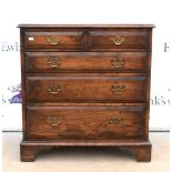 20th century oak chest of two short over three long graduating drawers, on bracket feet, 85 x 80 x