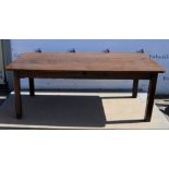 19th century oak refectory table, having single drawer to side, raised on square chamfered legs,