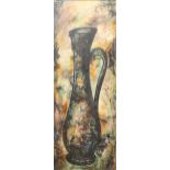 Contemporary painting of a vase. Unsigned. Oil on board. 120 x 44cm. Framed.