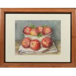 Ann Stringer, still life, fruit and copper jug, pastel, signed, Ariel Madden, still life, apples
