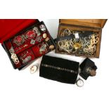 Two jewellery boxes containing silver and costume jewellery, silver bracelets, micro mosaic