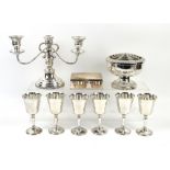 Selection of silver plate including teapot, candelabra, tray, Arthur Price of England cutlery, and