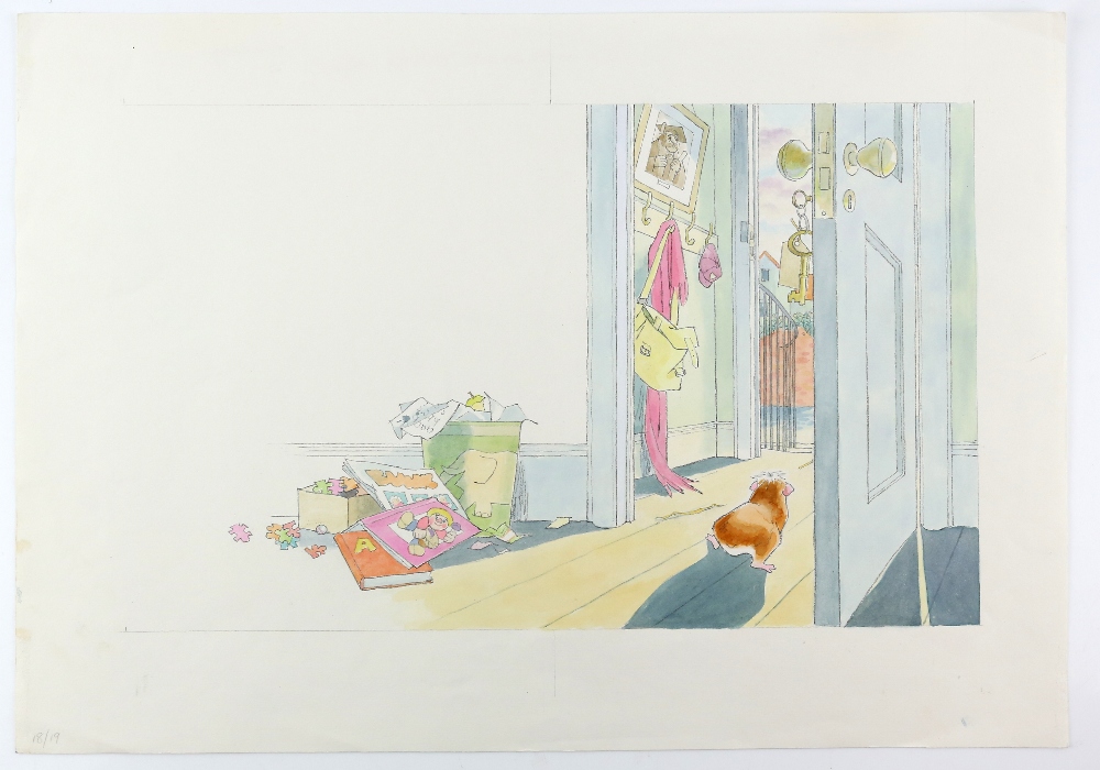 Barbara Firth (1928-2013), Barnabas the Guinea pig going through the School door, illustration for