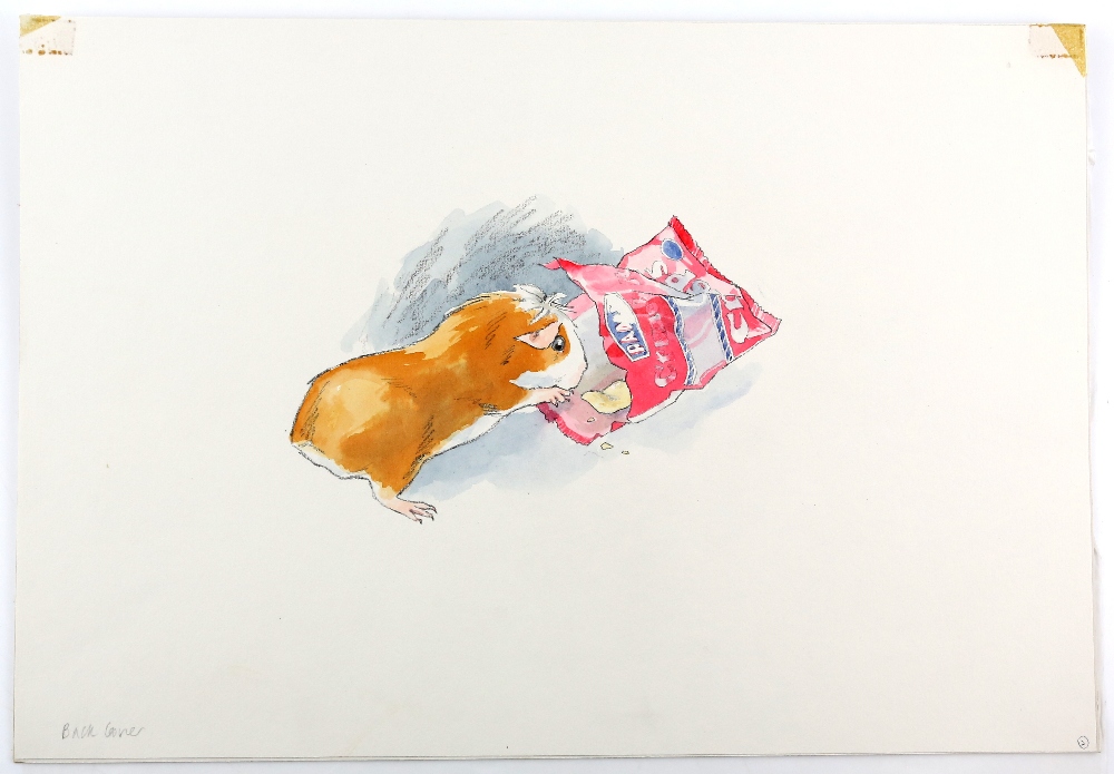 Barbara Firth (1928-2013), Barnabas the Guinea pig eating crisps from a crisp packet, illustration