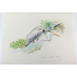 Barbara Firth (1928-2013), heron wading in a stream, illustration from Leapfrog written by William