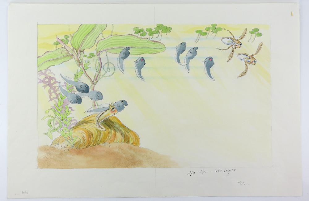 Barbara Firth (1928-2013), underwater in the lily pond with tadpoles and other aquatic creatures,
