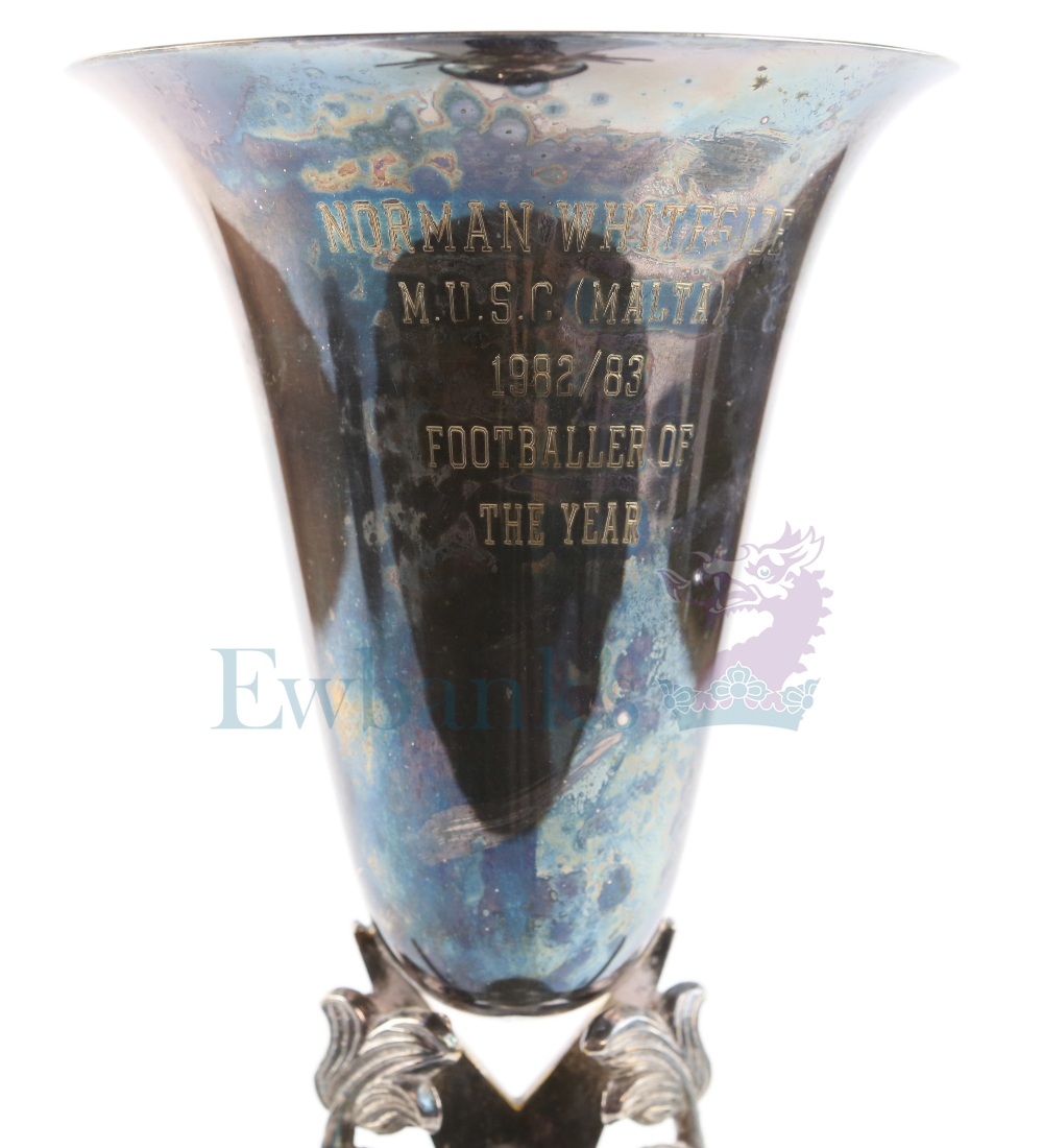 Manchester United Supporters Club (Malta) Trophy awarded to Norman Whiteside in 1986, 27 cm high. - Image 2 of 3