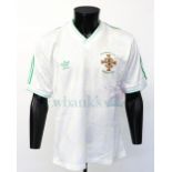 Northern Ireland Football Senior International White Adidas Shirt worn by Norman Whiteside in the