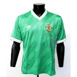 Northern Ireland Football Senior International Green Adidas Shirt worn by Norman Whiteside in the