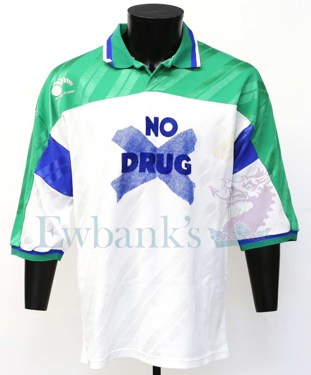 Rest of World football shirt worn by Norman Whiteside (No. 22) when he played for a Rest of World XI