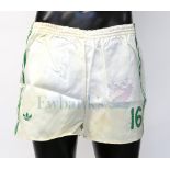 Northern Ireland Football Senior International White Adidas Shorts worn by Norman Whiteside in the