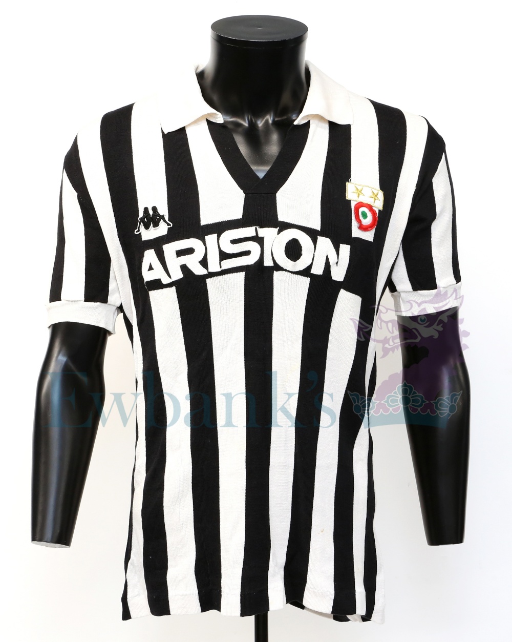 Juventus short sleeved football shirt worn by Michel Platini (No. 10) and swapped with Norman