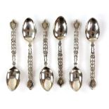 Victorian silver set of six teaspoons, with pierced stems and shield-shaped terminals, by John