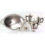 Modern silver five-piece tea and coffee service, by Barker Ellis Silver Co, Birmingham 1973, with