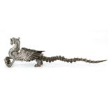 Victorian silver-plated dragon-form table lighter, the tail made of antelope horn, 52 cm long