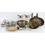 A selection of silver-plated items to include a pedestal bowl with hammered finish, a large