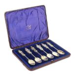 Cased set of six silver Apostle spoons marked 930 5.5oz 156gm London import marks for 1901