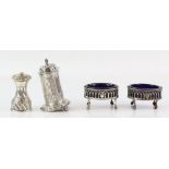 Edward VII silver peppermill, by Joseph Braham, London 1903, 8 cm high, together with a pair of