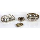 Small group of silver-plated items to include a wine bottle coaster, tureen and cover, large bowl,
