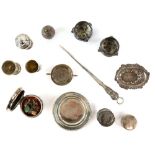 Group of silver items to include egg cups, dressing table boxes, a large page turner, open salts,