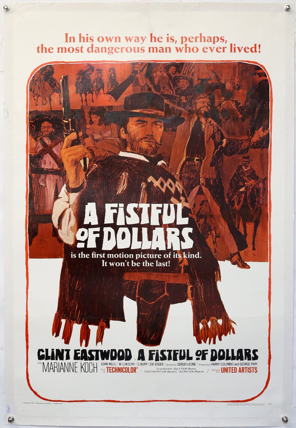 A Fistful Of Dollars (1967) First release US One Sheet film poster, directed by Sergio Leone &