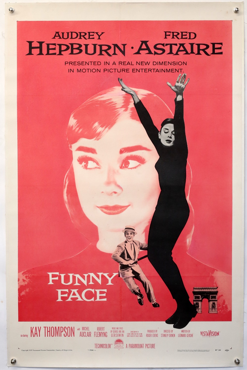 Funny Face (1957) US One Sheet film poster, starring Audrey Hepburn and Fred Astaire, linen