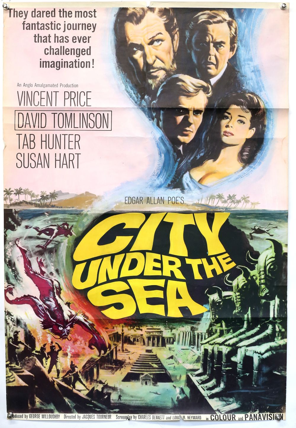 City Under The Sea (1965) English One Sheet film poster, starring Vincent Price, tri-folded, 27 x 40