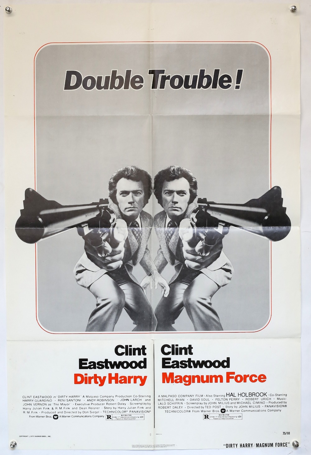 Dirty Harry / Magnum Force (1975) US One sheet film poster, starring Clint Eastwood, folded, 27 x 41