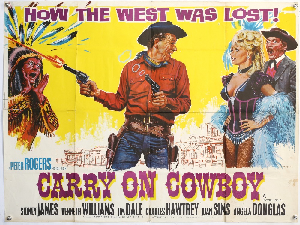 Carry On Cowboy (1966) British Quad film poster, artwork by Tom Chantrell, folded, 30 x 40 inches.