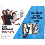 Dirty Harry / Klute (1973) British Quad double bill film poster, featuring Clint Eastwood, folded,