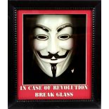 V For Vendetta - Mask framed in case, 30 x 36 cm.