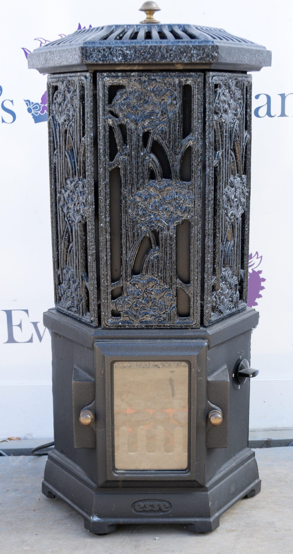 Esse Firemaster Solo Electric Stove, black mottled glazed finish, 79 cm high