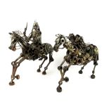 Pair of scrap-metal models of men on horseback carrying guns, taller model 47 cm high (2)