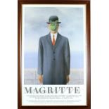 Three framed exhibition posters and art prints to include a René Magritte exhibition poster for
