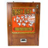 Derby Day - Vintage slot machine in wooden case. H.83 W.46 D.19cm Needs re-wiring.Scratches to