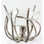 Culinary Concepts octopus bowl, with glass bowl supported by aluminium octopus stand, bearing label,