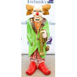 Large novelty carved and painted wooden figure of a clown, H.107cm
