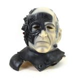 Star Trek interest. Cyborg Latex prop mask of Locutus of Borg, stickered Paramount 1994 to inside,