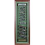 13 harmonicas, framed. Including a quantity by Hohner (in one frame) In shadow box so cannot fully