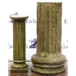 A composite stone fluted column 95cm and a Doric column 77cm Large fluted column in weathered but