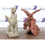 Terracotta colour composite stone roof finial modelled as a dragon 66cm x 53 together with a