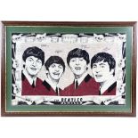 The Beatles - a 1960's tea towel, framed, 60 x 87 cm.