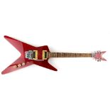 Dean Electric guitar, serial number 8595, finished in red. Numbered 8595 to back of head. 'Licence