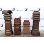 Two large pottery Chimney stacks, the tallest 109cm high and 104cm, a smaller chimney stack 60cm,