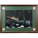 A Parker, 'Sinking of the Titanic', signed and dated 1998, gouache, with a framed montage of the