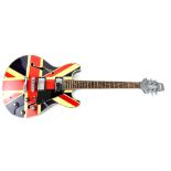 Aria Pro II Electric guitar, serial number 7090083, made in Korea, Union Jack design.