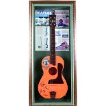 The Beatles - New Beat plastic guitar with original stickers, Made in England by Selcol, framed in