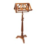 20th century mahogany adjustable duet music stand, with two-sided stand with lyre design, on reeded,