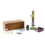 Late 19th / Early 20th century Mahogany Cased Brass Microscope stamped ' J H Steward, 406 Strand &