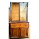 Mahogany glazed secretaire bookcase, two doors (one missing glass) above secretaire with fitted